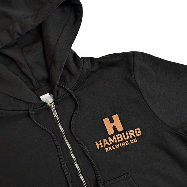 Womens cropped zip up hamburg brewing company